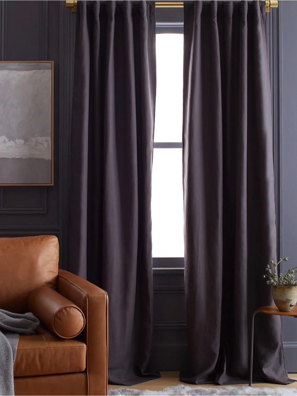 Quince European Linen Room Darkening Curtain, 48x108, Storm